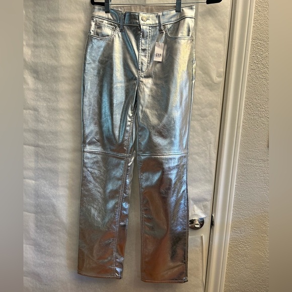 Silver metallic 5 pocket shiny silver faux leather jean Gap NWT Sz-6R (28). H17 - Picture 9 of 16